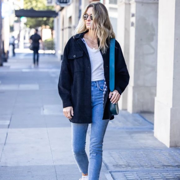 Plaid Lined Corduroy Shacket - BLACK / Large / NWOT - Picture 5 of 15